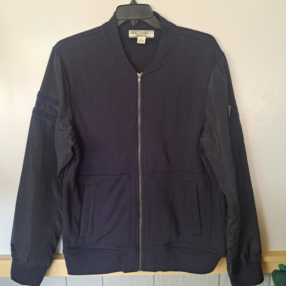 Chor Clothing Co Blue Disstressed Y2K Style Mens 2X Jacket Coat Zip Up Pockets